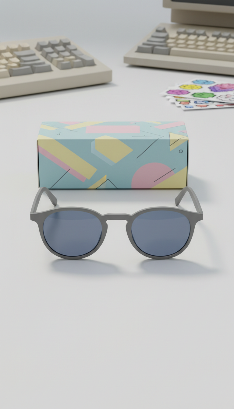 Classic round sunglasses with retro packaging